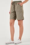 Pamuklu Relaxed Fit Yüksek Bel Cepli Mini Kadın Şort 668YP5384 HAKİ