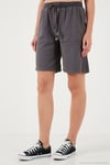 Pamuklu Relaxed Fit Yüksek Bel Cepli Mini Kadın Şort 668YP5384 ANTRASİT
