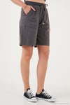 Pamuklu Relaxed Fit Yüksek Bel Cepli Mini Kadın Şort 668YP5384 ANTRASİT
