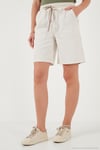 Pamuklu Relaxed Fit Yüksek Bel Cepli Mini Kadın Şort 668YP5384 TAŞ