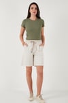 Pamuklu Relaxed Fit Yüksek Bel Cepli Mini Kadın Şort 668YP5384 TAŞ