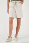 Pamuklu Relaxed Fit Yüksek Bel Cepli Mini Kadın Şort 668YP5384 TAŞ