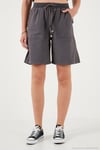 Pamuklu Relaxed Fit Yüksek Bel Cepli Mini Kadın Şort 668YP5384 ANTRASİT