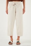 Pamuklu Relaxed Fit Yüksek Bel Geniş Kısa Paça Kadın Pantolon 668YP5318 TAŞ