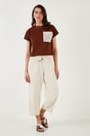 Pamuklu Relaxed Fit Yüksek Bel Geniş Kısa Paça Kadın Pantolon 668YP5318 TAŞ
