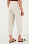 Pamuklu Relaxed Fit Yüksek Bel Geniş Kısa Paça Kadın Pantolon 668YP5318 TAŞ