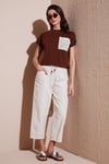 Pamuklu Relaxed Fit Yüksek Bel Geniş Kısa Paça Kadın Pantolon 668YP5318 TAŞ