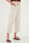 Pamuklu Relaxed Fit Yüksek Bel Geniş Kısa Paça Kadın Pantolon 668YP5318 TAŞ