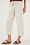 Pamuklu Relaxed Fit Yüksek Bel Geniş Kısa Paça Kadın Pantolon 668YP5318 TAŞ