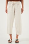 Pamuklu Relaxed Fit Yüksek Bel Geniş Kısa Paça Kadın Pantolon 668YP5318 TAŞ