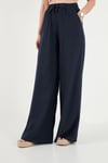 Pamuklu Relaxed Fit Yüksek Bel Geniş Paça Kadın Pantolon 668YP5559 LACİVERT