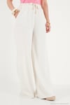 Pamuklu Relaxed Fit Yüksek Bel Geniş Paça Kadın Pantolon 668YP5559 EKRU