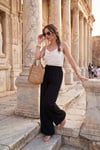 Pamuklu Relaxed Fit Yüksek Bel Geniş Paça Kadın Pantolon 668YP5559 SİYAH