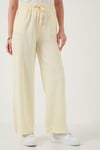 Pamuklu Relaxed Fit Yüksek Bel Geniş Paça Kadın Pantolon 668YP5275 SARI