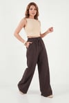 Pamuklu Relaxed Fit Yüksek Bel Geniş Paça Kadın Pantolon 668YP5559 KAHVE