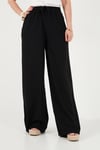 Pamuklu Relaxed Fit Yüksek Bel Geniş Paça Kadın Pantolon 668YP5559 SİYAH