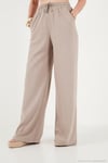 Pamuklu Relaxed Fit Yüksek Bel Geniş Paça Kadın Pantolon 668YP5559 TAŞ