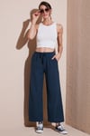 Pamuklu Relaxed Fit Yüksek Bel Geniş Paça Kadın Pantolon 668YP5275 LACİVERT