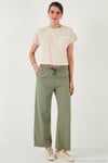 Pamuklu Relaxed Fit Yüksek Bel Geniş Paça Kadın Pantolon 668YP5275 HAKİ