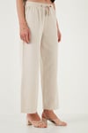 Pamuklu Relaxed Fit Yüksek Bel Geniş Paça Kadın Pantolon 668YP5275 TAŞ