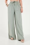 Pamuklu Relaxed Fit Yüksek Bel Geniş Paça Kadın Pantolon 668YP5559 AÇIK HAKİ
