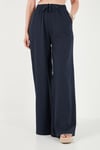 Pamuklu Relaxed Fit Yüksek Bel Geniş Paça Kadın Pantolon 668YP5559 LACİVERT