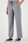 Pamuklu Relaxed Fit Yüksek Bel Geniş Paça Kadın Pantolon 668YP5275 GRİ