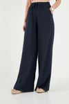 Pamuklu Relaxed Fit Yüksek Bel Geniş Paça Kadın Pantolon 668YP5559 LACİVERT
