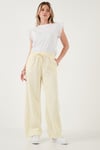 Pamuklu Relaxed Fit Yüksek Bel Geniş Paça Kadın Pantolon 668YP5275 SARI