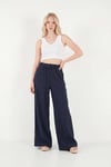 Pamuklu Relaxed Fit Yüksek Bel Geniş Paça Kadın Pantolon 668YP5559 LACİVERT