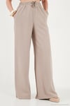 Pamuklu Relaxed Fit Yüksek Bel Geniş Paça Kadın Pantolon 668YP5559 TAŞ