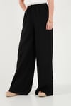 Pamuklu Relaxed Fit Yüksek Bel Geniş Paça Kadın Pantolon 668YP5559 SİYAH