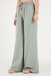 Pamuklu Relaxed Fit Yüksek Bel Geniş Paça Kadın Pantolon 668YP5559 AÇIK HAKİ