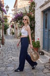 Pamuklu Relaxed Fit Yüksek Bel Geniş Paça Kadın Pantolon 668YP5559 LACİVERT