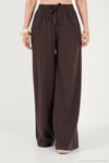 Pamuklu Relaxed Fit Yüksek Bel Geniş Paça Kadın Pantolon 668YP5559 KAHVE