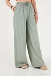 Pamuklu Relaxed Fit Yüksek Bel Geniş Paça Kadın Pantolon 668YP5559 AÇIK HAKİ