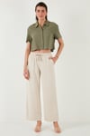 Pamuklu Relaxed Fit Yüksek Bel Geniş Paça Kadın Pantolon 668YP5275 TAŞ