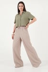 Pamuklu Relaxed Fit Yüksek Bel Geniş Paça Kadın Pantolon 668YP5559 TAŞ