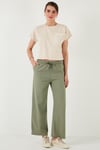 Pamuklu Relaxed Fit Yüksek Bel Geniş Paça Kadın Pantolon 668YP5275 HAKİ