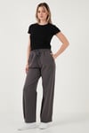 Pamuklu Relaxed Fit Yüksek Bel Geniş Paça Kadın Pantolon 668YP5275 ANTRASİT