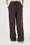 Pamuklu Relaxed Fit Yüksek Bel Geniş Paça Kadın Pantolon 668YP5559 KAHVE