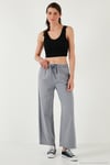 Pamuklu Relaxed Fit Yüksek Bel Geniş Paça Kadın Pantolon 668YP5275 GRİ