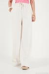 Pamuklu Relaxed Fit Yüksek Bel Geniş Paça Kadın Pantolon 668YP5559 EKRU