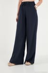 Pamuklu Relaxed Fit Yüksek Bel Geniş Paça Kadın Pantolon 668YP5559 LACİVERT