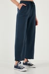 Pamuklu Relaxed Fit Yüksek Bel Geniş Paça Kadın Pantolon 668YP5275 LACİVERT