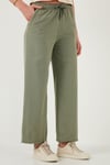 Pamuklu Relaxed Fit Yüksek Bel Geniş Paça Kadın Pantolon 668YP5275 HAKİ