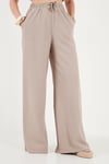Pamuklu Relaxed Fit Yüksek Bel Geniş Paça Kadın Pantolon 668YP5559 TAŞ