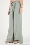 Pamuklu Relaxed Fit Yüksek Bel Geniş Paça Kadın Pantolon 668YP5559 AÇIK HAKİ