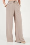 Pamuklu Relaxed Fit Yüksek Bel Geniş Paça Kadın Pantolon 668YP5559 TAŞ