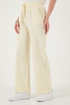Pamuklu Relaxed Fit Yüksek Bel Geniş Paça Kadın Pantolon 668YP5275 SARI